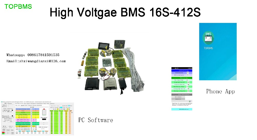 High Voltage BMS 16S-412S with Blutooth + DISPLAY +CAN Communication