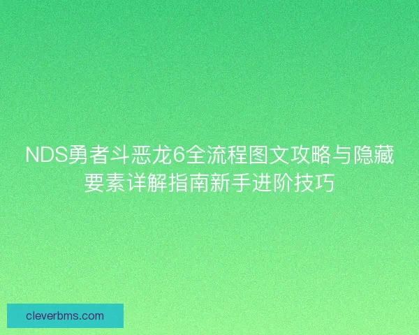 NDS勇者斗恶龙6全流程图文攻略与隐藏要素详解指南新手进阶技巧